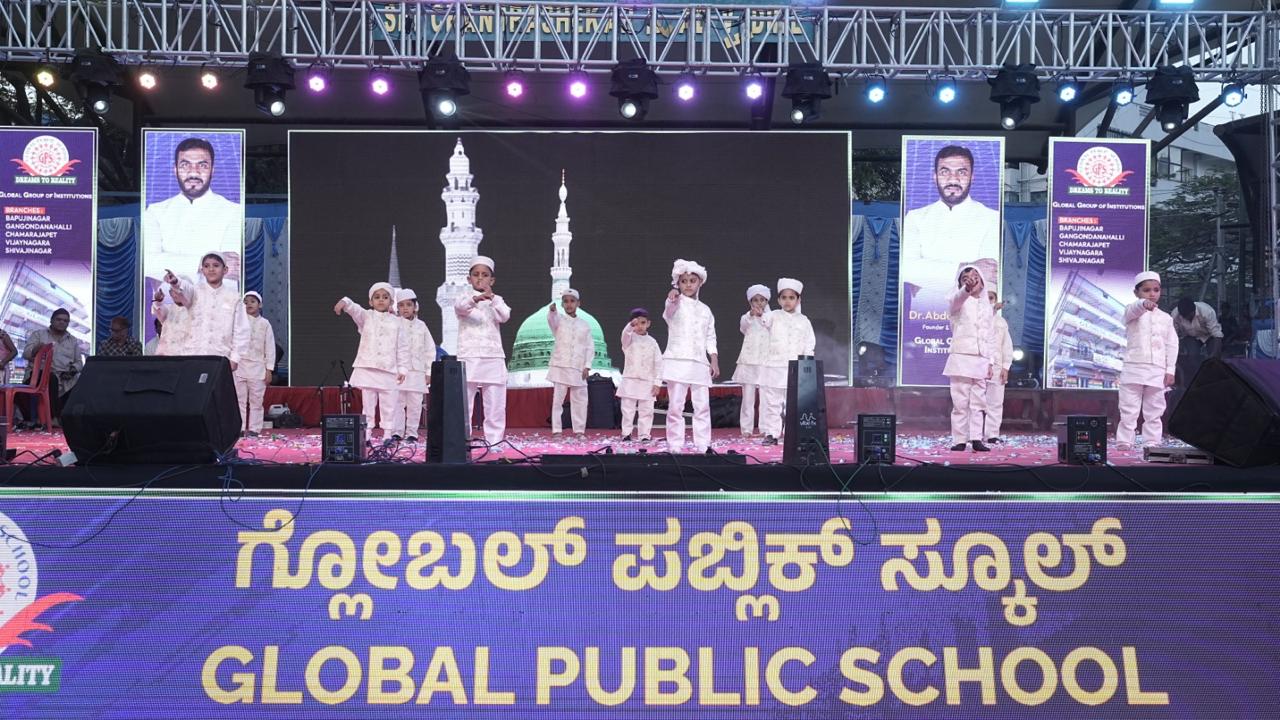 Students perform a devotional skit on stage