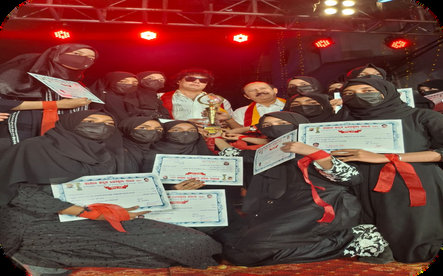 Students with certificates and a trophy